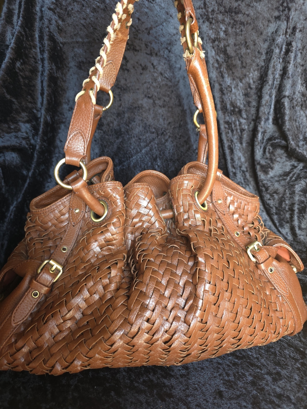 Cole Haan Woven Leather Hobo in Cognac